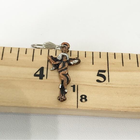 Artist Signed J96 Etched Copper Cherub Angel on Cross Drop Earrings - Picture 12 of 12